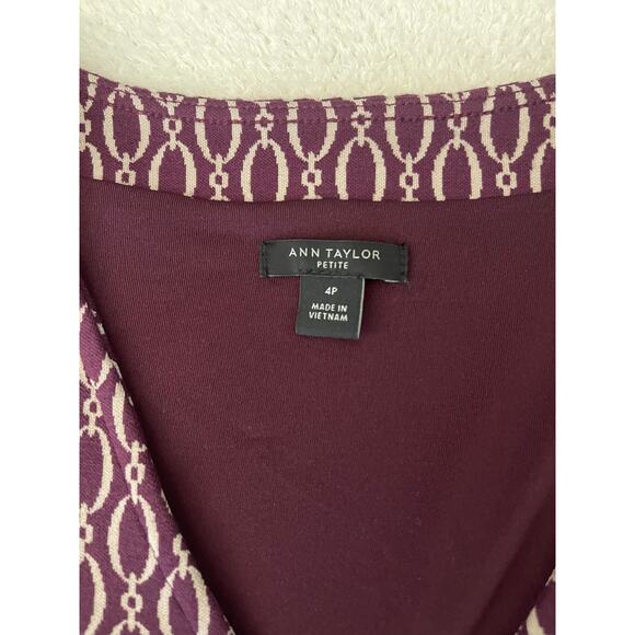 Ann Tylor Womens Belted Sheath Chain Print Midi Dress Burgundy 4P Boardroom Chic - Picture 6 of 14